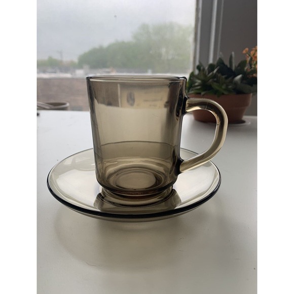 Arcoroc Other - VTG Single Arcoroc France Smokey Gray Coffee Mug And Saucer Rare